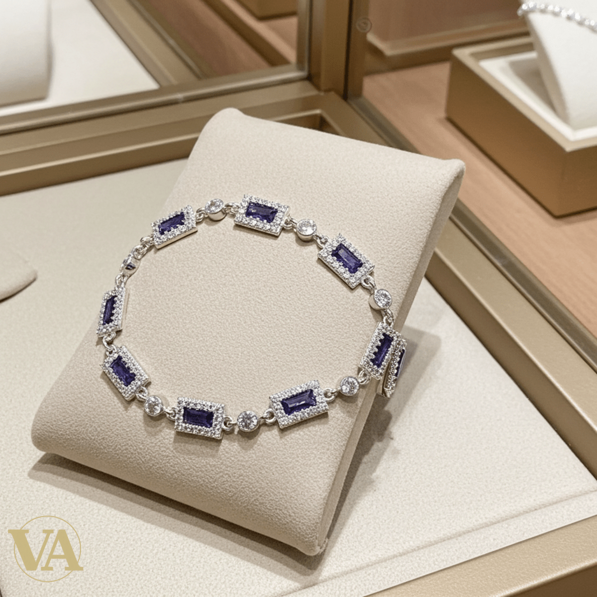Bracelet Femme Argent 925 Améthyste Rectangulaire Vintage