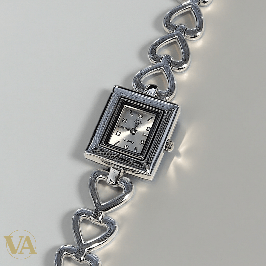 Montre Femme Argent 925 – Bracelet Cœurs & Cadran Carré Quartz - Argent 925 - Vindicta