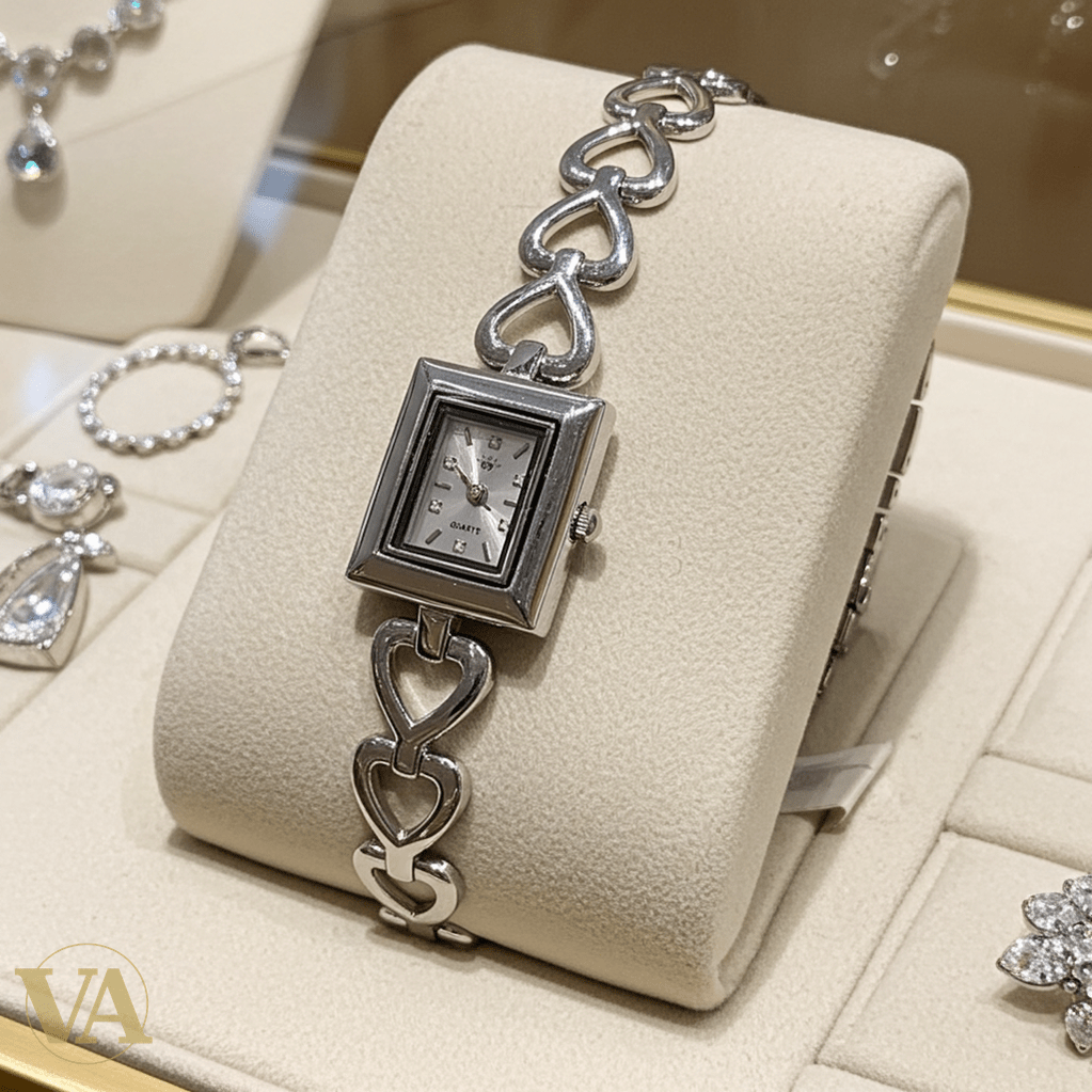 Montre Femme Argent 925 – Bracelet Cœurs & Cadran Carré Quartz - Argent 925 - Vindicta