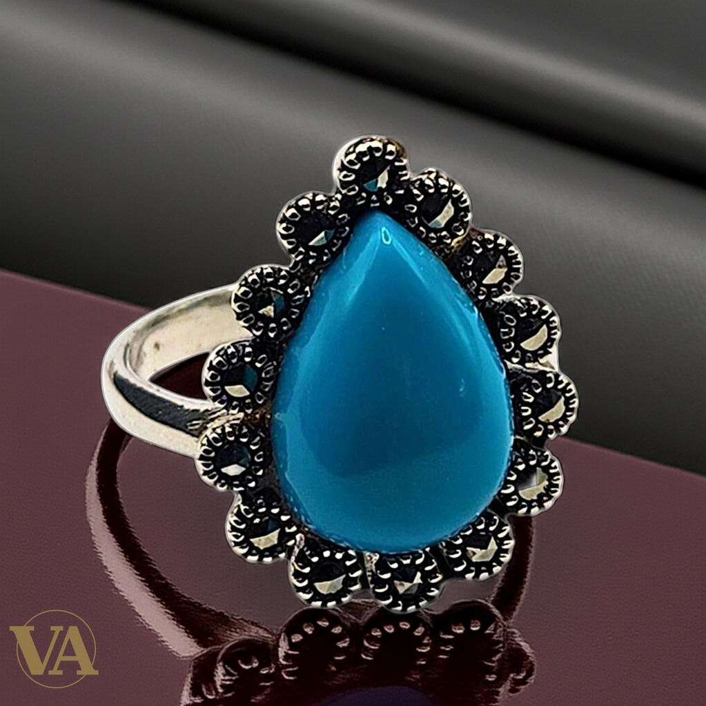 Bague Femme Turquoise Goutte Argent 925 & Marcassites-Vindicta : Bijoux Argent 925 Massif, Luxe et Héritage