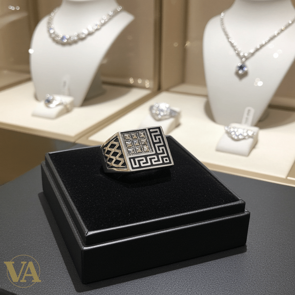 Bague homme argent 925 motif grec géométrique - Argent 925 - Vindicta