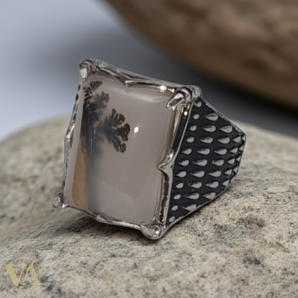 Bague Homme Argent 925 Agate Naturelle Rectangulaire – 7,7g - Argent 925 - Vindicta