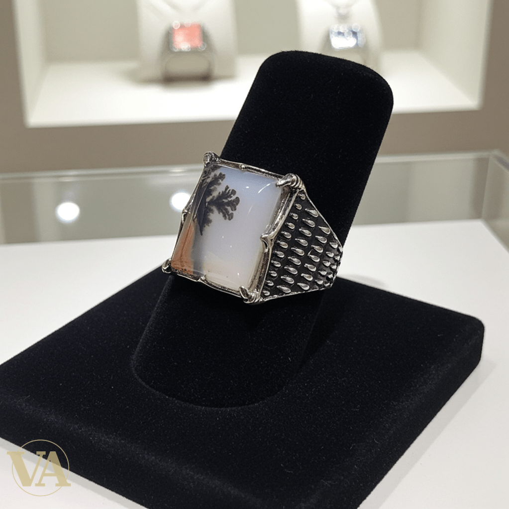 Bague Homme Argent 925 Agate Naturelle Rectangulaire – 7,7g - Argent 925 - Vindicta