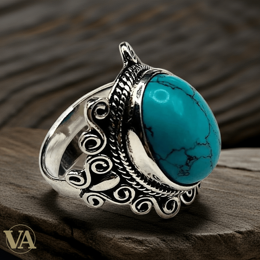 Bague Femme Argent 925 – Cabochon Turquoise Bohème - Argent 925 - Vindicta