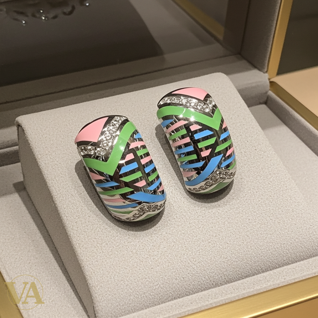 Boucles d'oreilles Femme Argent 925 – Émail Chevron Pastel Rose Vert Bleu & Zirconiums-Vindicta : Bijoux Argent 925 Massif, Luxe et Héritage