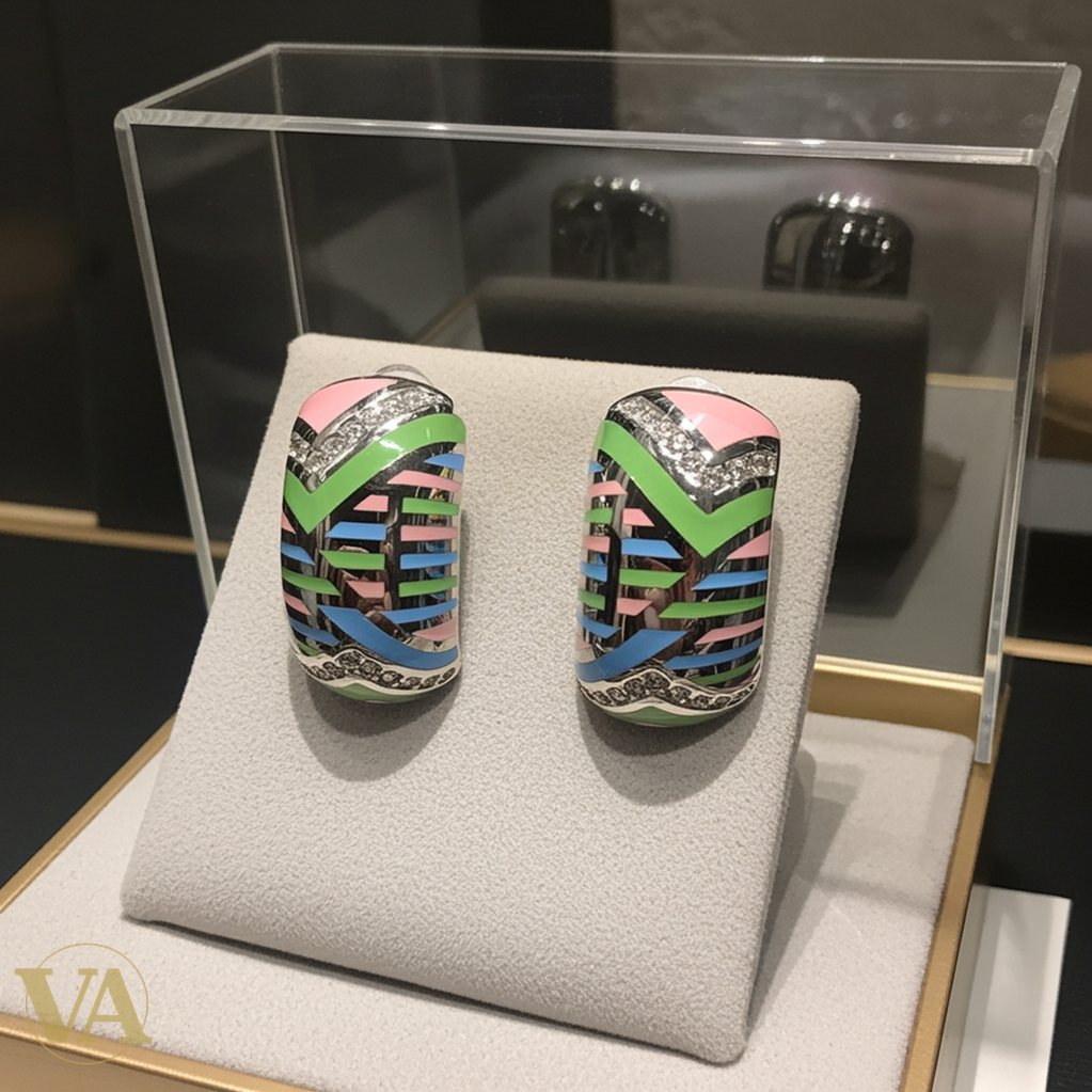 Boucles d'oreilles Femme Argent 925 – Émail Chevron Pastel Rose Vert Bleu & Zirconiums-Vindicta : Bijoux Argent 925 Massif, Luxe et Héritage