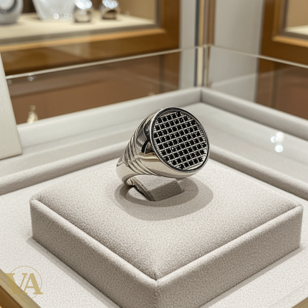 Bague homme argent 925 pavée pierres noires - Argent 925 - Vindicta