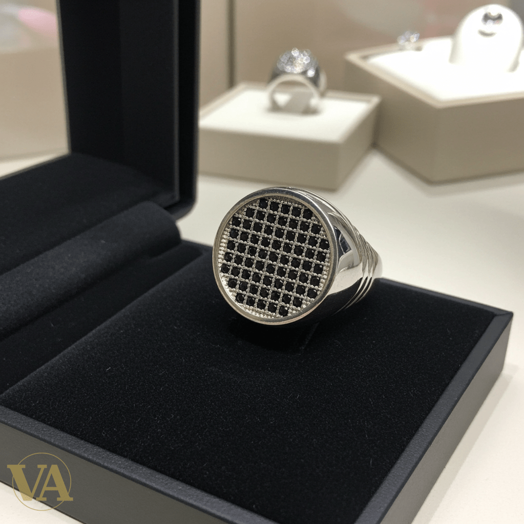 Bague homme argent 925 pavée pierres noires - Argent 925 - Vindicta