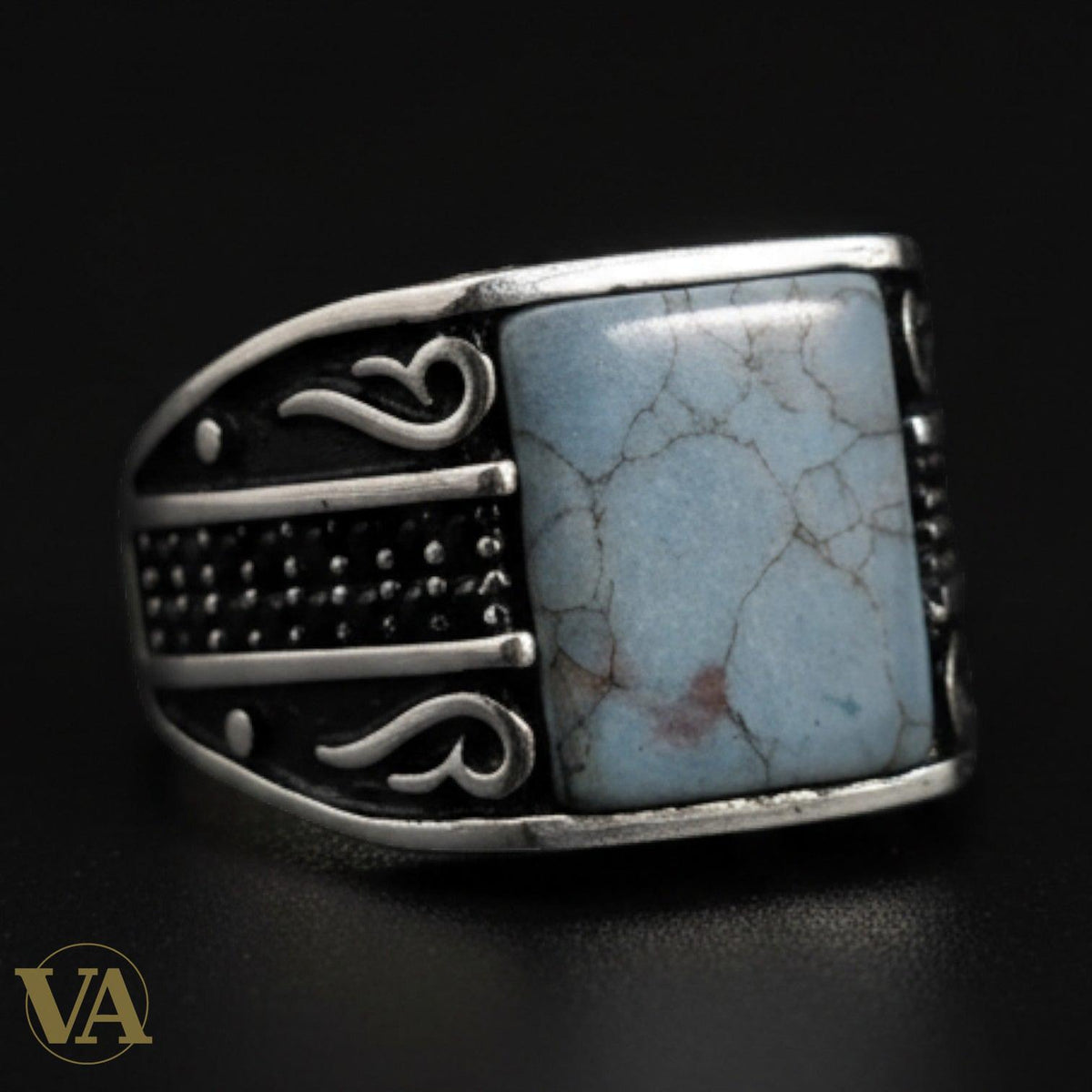 Chevalière Homme Argent 925 – Turquoise Naturelle & Arabesques Ajourées - Argent 925 - Vindicta