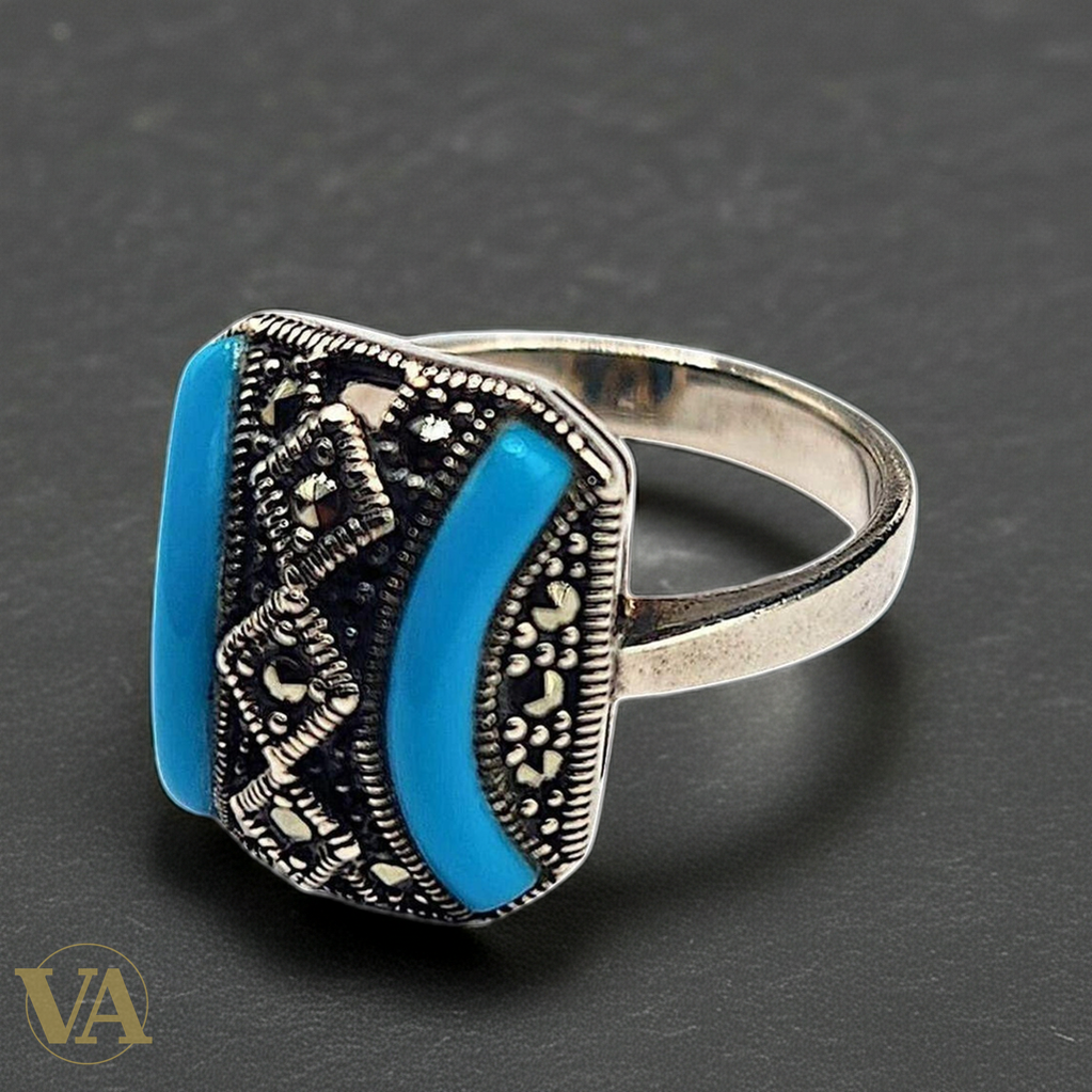 Bague Femme argent 925 turquoise et marcassites-Vindicta : Bijoux Argent 925 Massif, Luxe et Héritage
