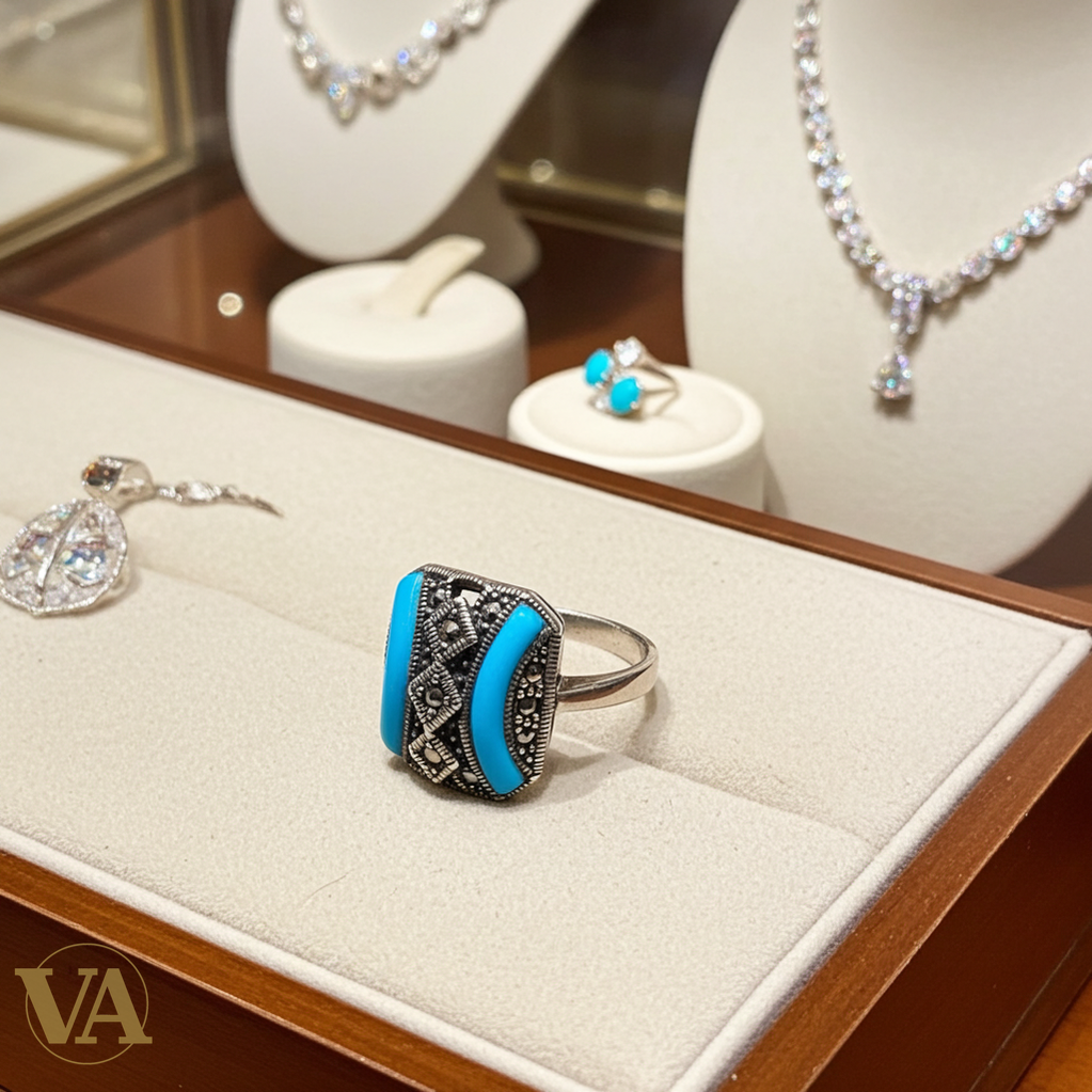 Bague Femme argent 925 turquoise et marcassites-Vindicta : Bijoux Argent 925 Massif, Luxe et Héritage