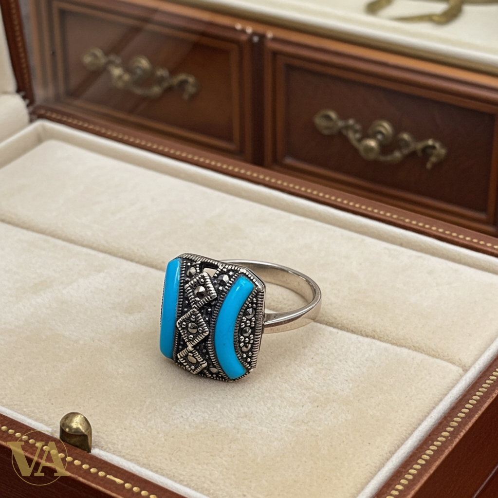 Bague Femme argent 925 turquoise et marcassites-Vindicta : Bijoux Argent 925 Massif, Luxe et Héritage