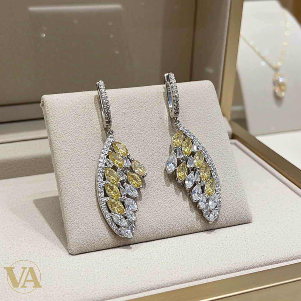 Boucles d’oreilles femme argent 925 citrine et oxydes – Motif feuille élégant-Vindicta : Bijoux Argent 925 Massif, Luxe et Héritage