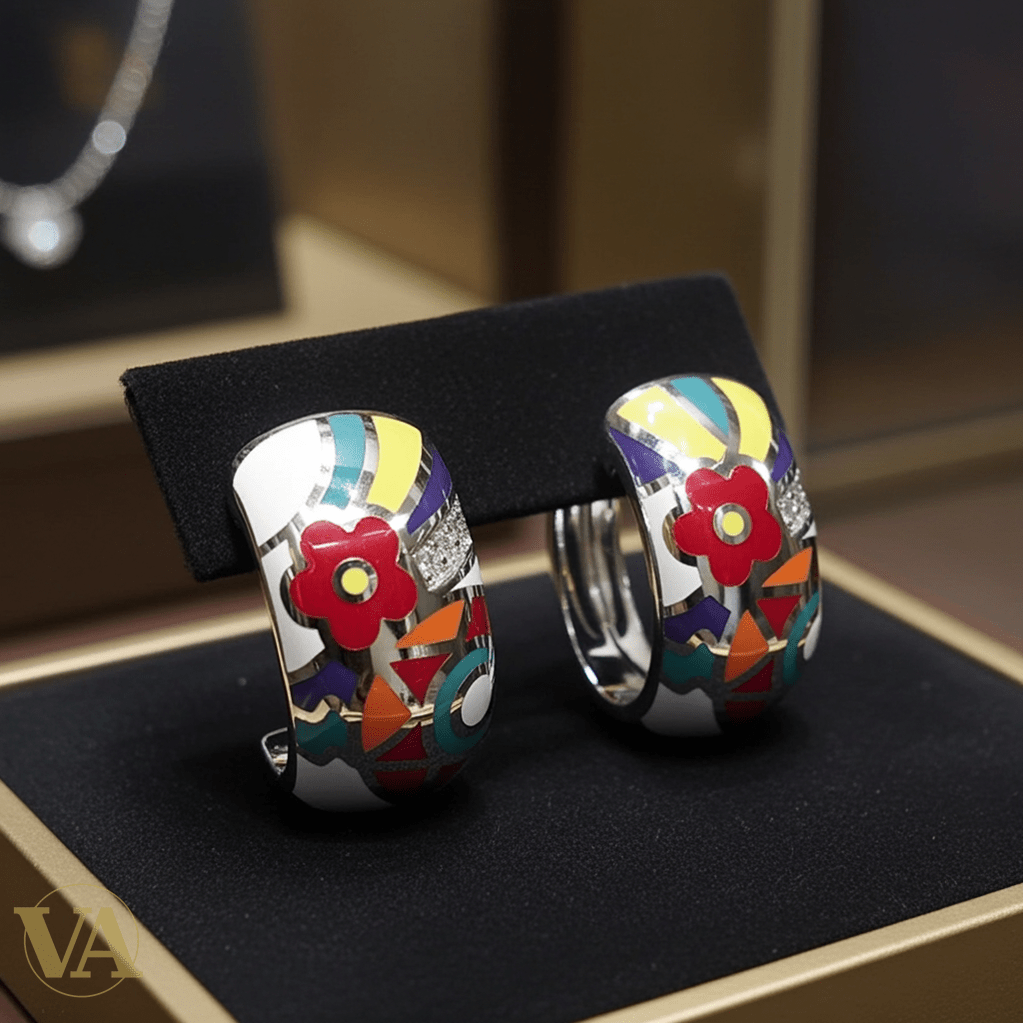 Boucles d'oreilles Femme Argent 925 – Émail Blanc Floral Pop Art & Zirconiums - Argent 925 - Vindicta