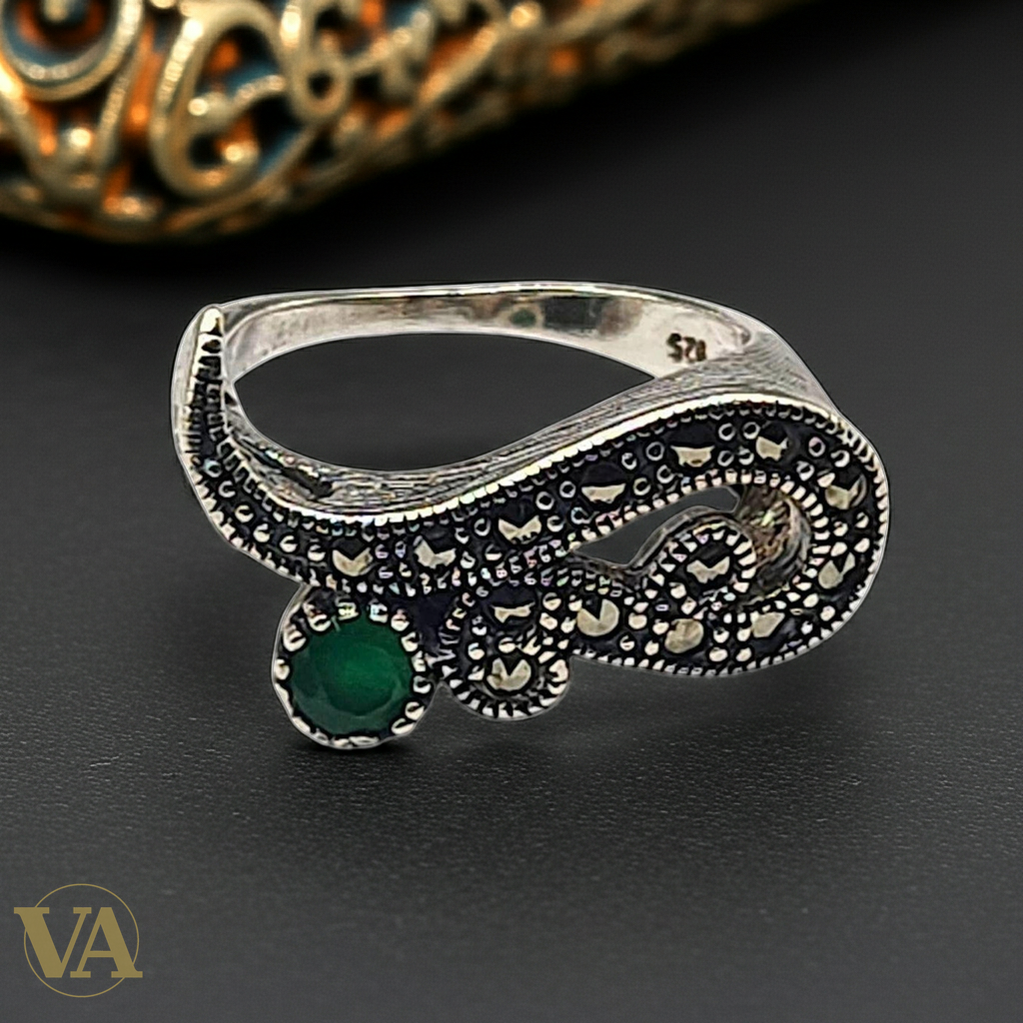 Bague Femme Argent 925 – Émeraude synthétique & Marcassites-Vindicta : Bijoux Argent 925 Massif, Luxe et Héritage