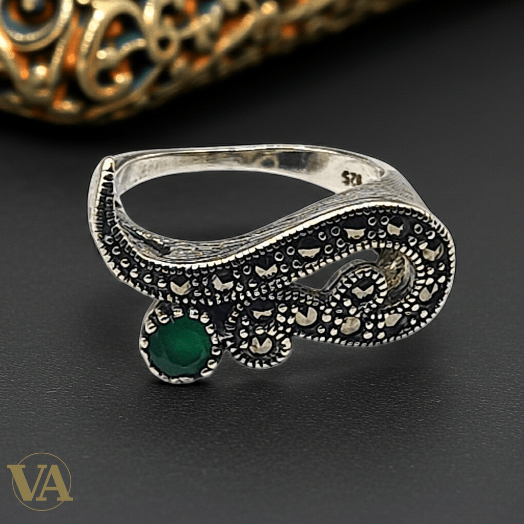 Bague Femme Argent 925 – Émeraude synthétique & Marcassites - Argent 925 - Vindicta
