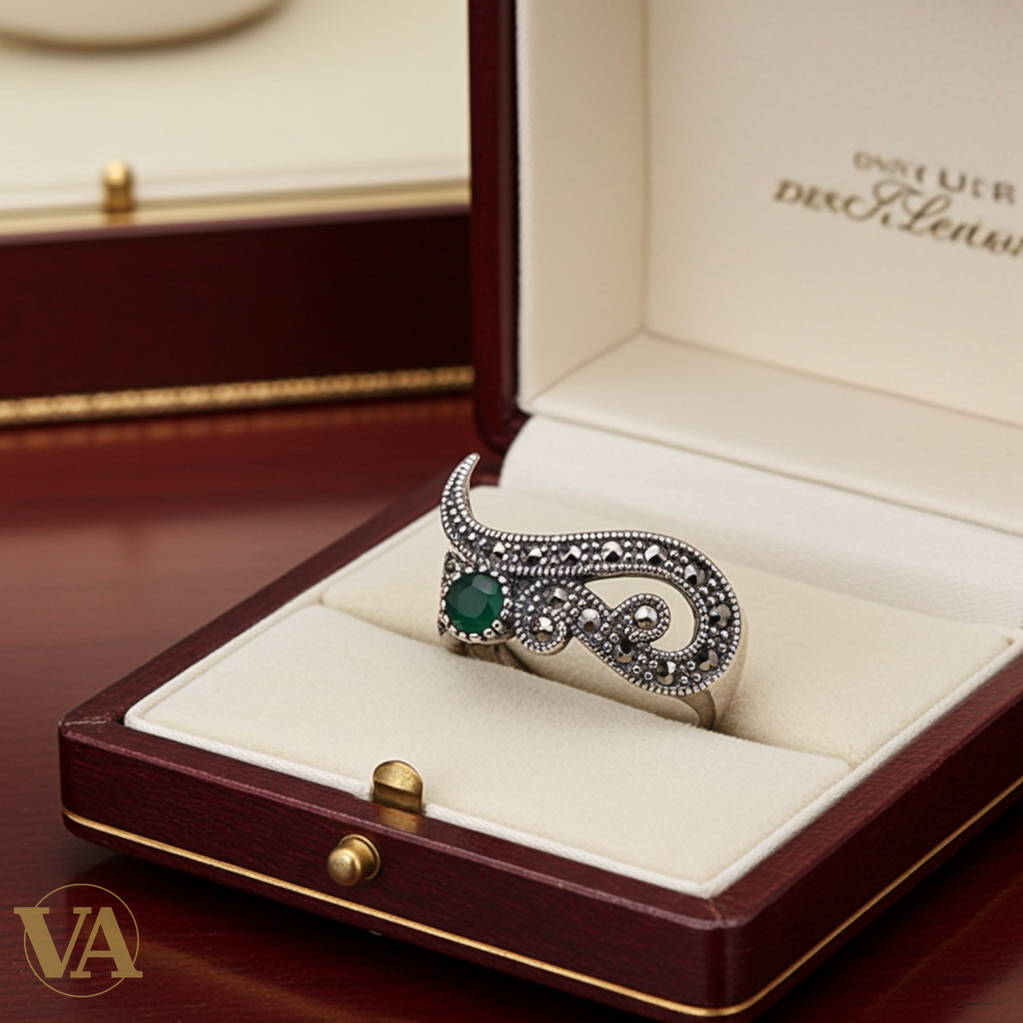 Bague Femme Argent 925 – Émeraude synthétique & Marcassites-Vindicta : Bijoux Argent 925 Massif, Luxe et Héritage