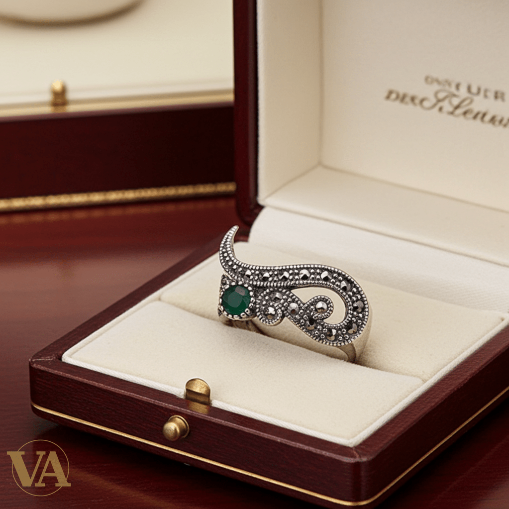 Bague Femme Argent 925 – Émeraude synthétique & Marcassites - Argent 925 - Vindicta