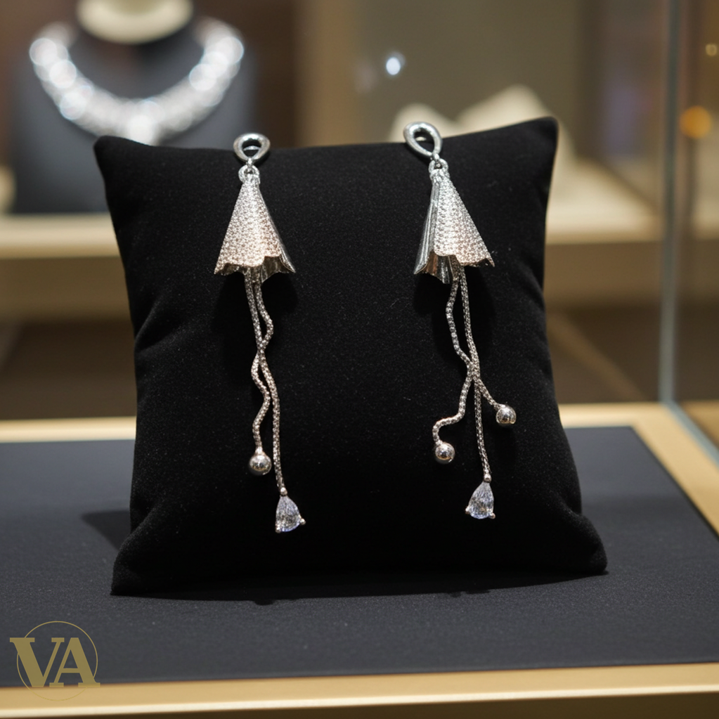 Boucles d’oreilles Femme pendantes fleur en Argent 925 serties de zirconiums-Vindicta : Bijoux Argent 925 Massif, Luxe et Héritage