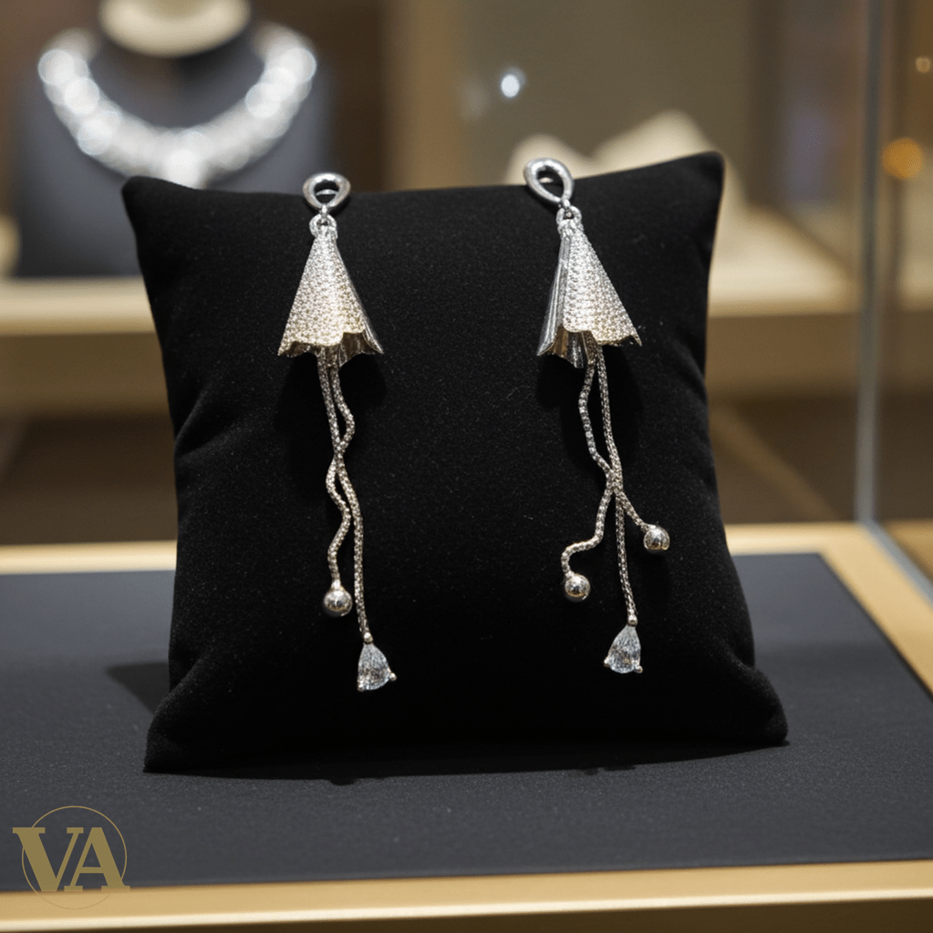 Boucles d’oreilles Femme pendantes fleur en Argent 925 serties de zirconiums - Argent 925 - Vindicta