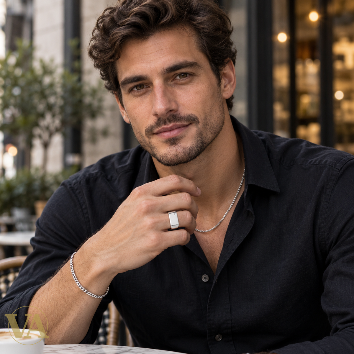 Chevalière homme argent 925 rhodié 1150310 — portrait avec une seule pierre