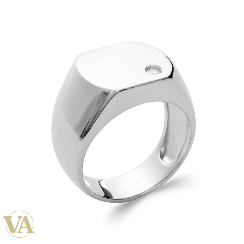 Bague Homme Argent 925 Rhodié – Chevalière Polie et Zirconium Discret — photo originale du modèle