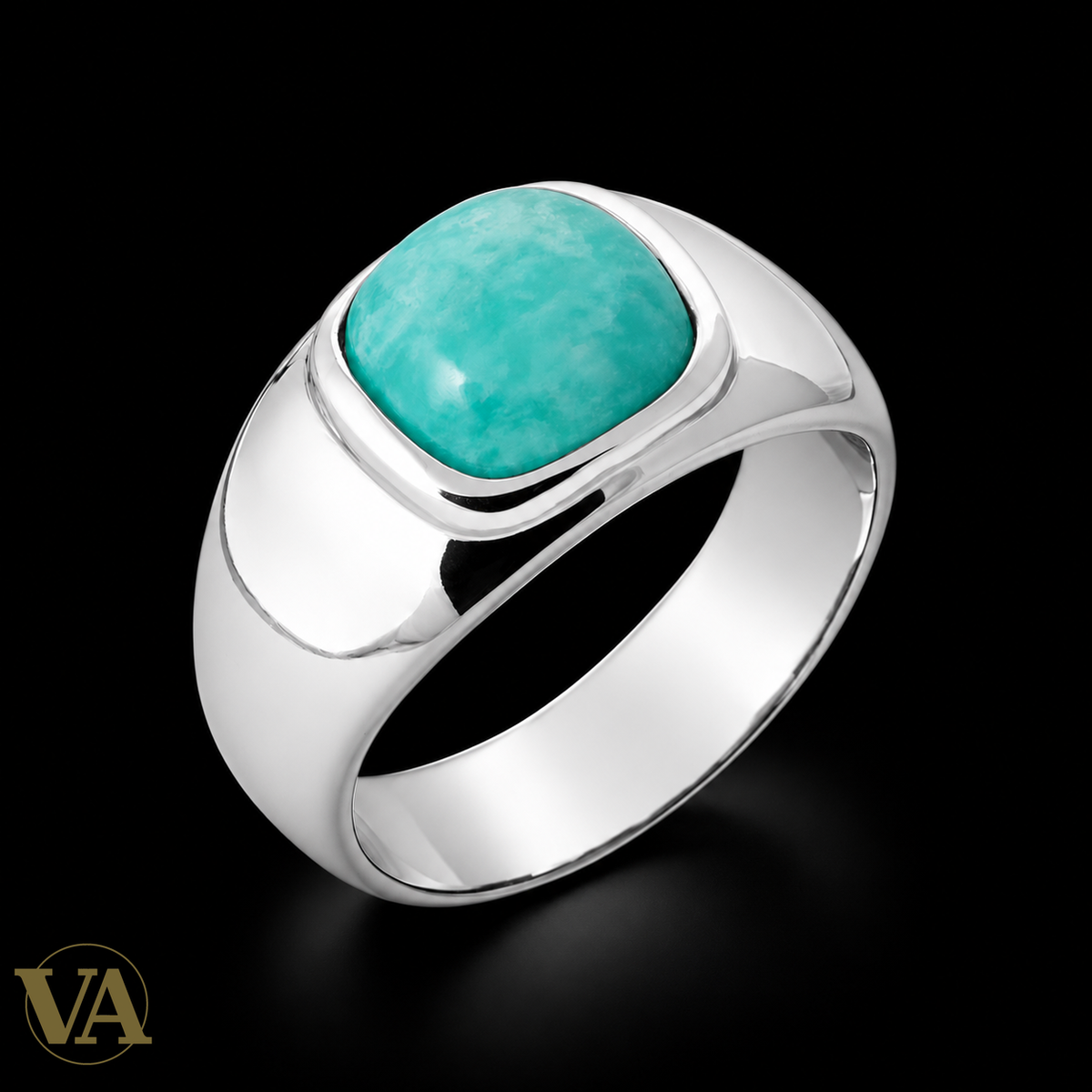 Bague Femme Argent 925 Rhodié – Amazonite Coussin et Monture Lisse — vue sur fond noir