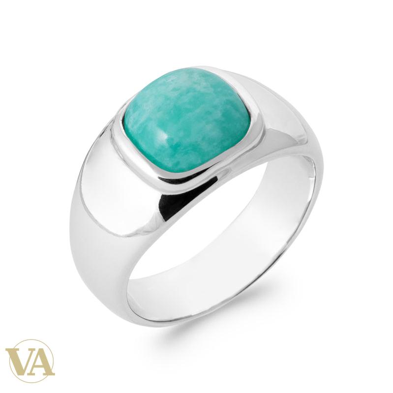 Bague Femme Argent 925 Rhodié – Amazonite Coussin et Monture Lisse — photo originale du modèle