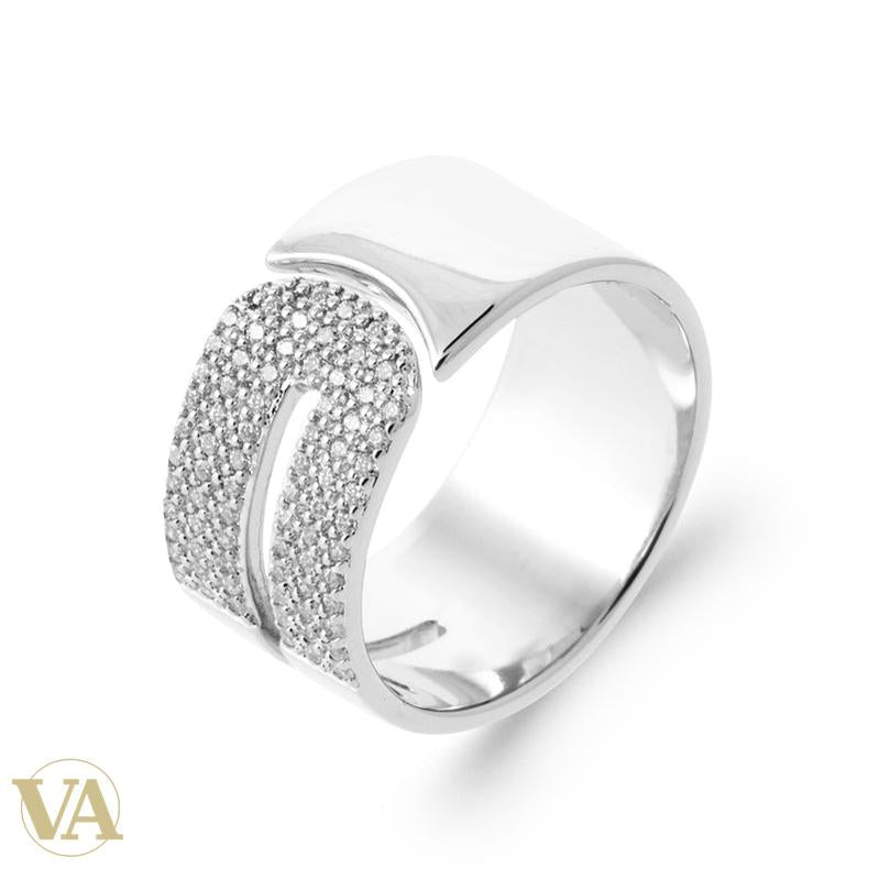 Bague Femme Argent 925 Rhodié – Courbes Asymétriques et Pavé de Zirconium — photo originale du modèle