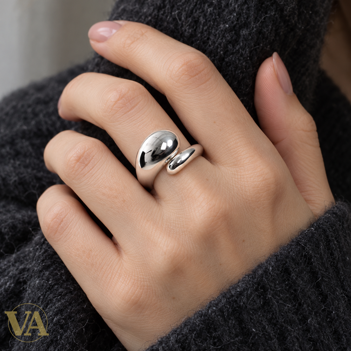 Bague Faye en argent 925 rhodié portée — vue 1