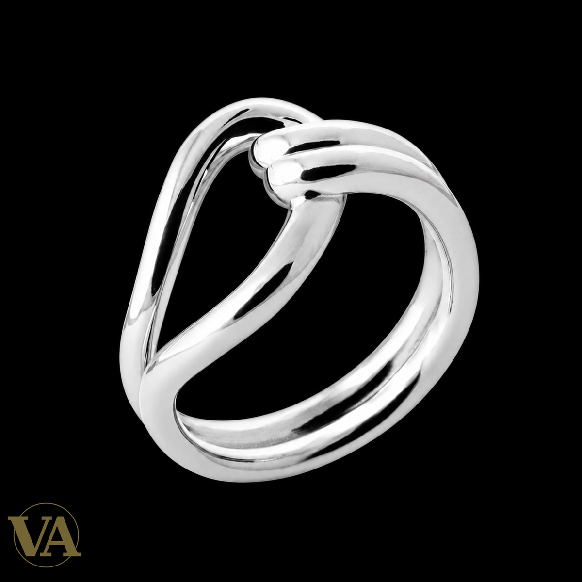Bague Femme Argent 925 Rhodié – Cœur Ajouré à Double Anneau — vue sur fond noir