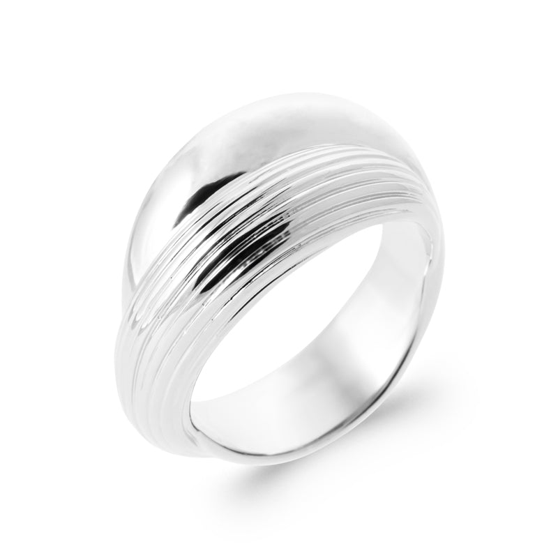 Bague Femme Argent 925 Rhodié – Anneau Large Strié — détail