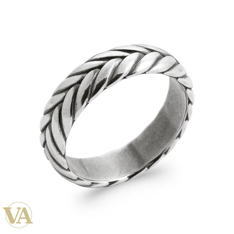 Anneau Homme Argent 925 – Tresse en Relief Patinée – détail du modèle