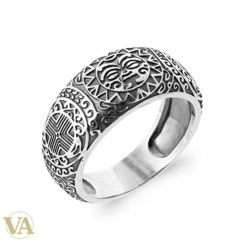 Anneau Homme Argent 925 – Motifs Tribaux et Médaillons Gravés - Argent 925 - Vindicta