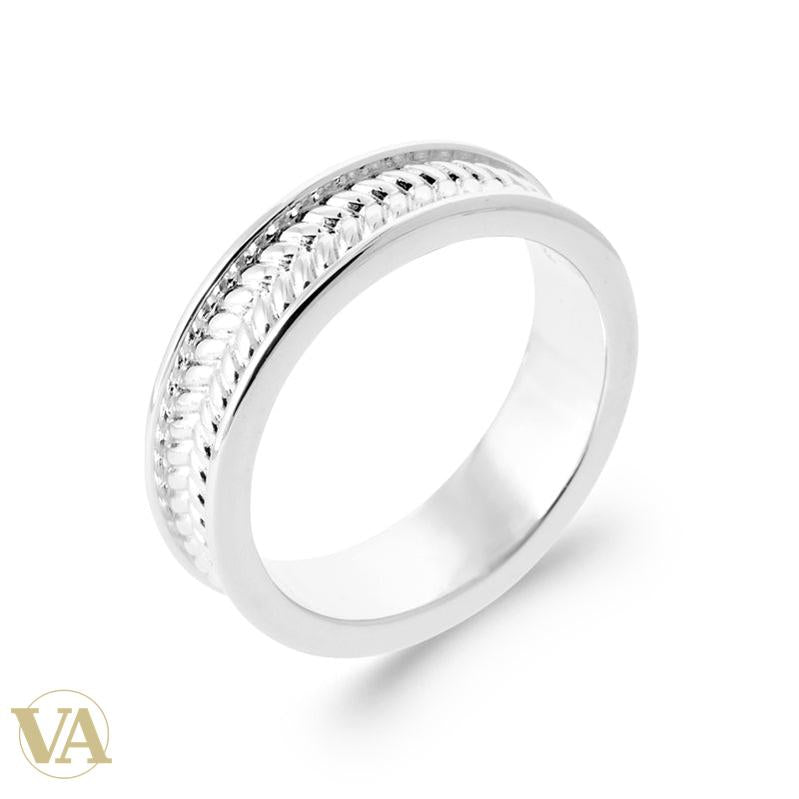 Anneau Homme Argent 925 Rhodié – Tresse Centrale et Bords Lisses - Argent 925 - Vindicta