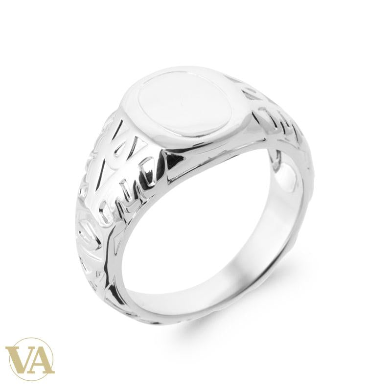 Chevalière Homme Argent 925 Rhodié – Plateau Ovale et Arabesques – détails du modèle
