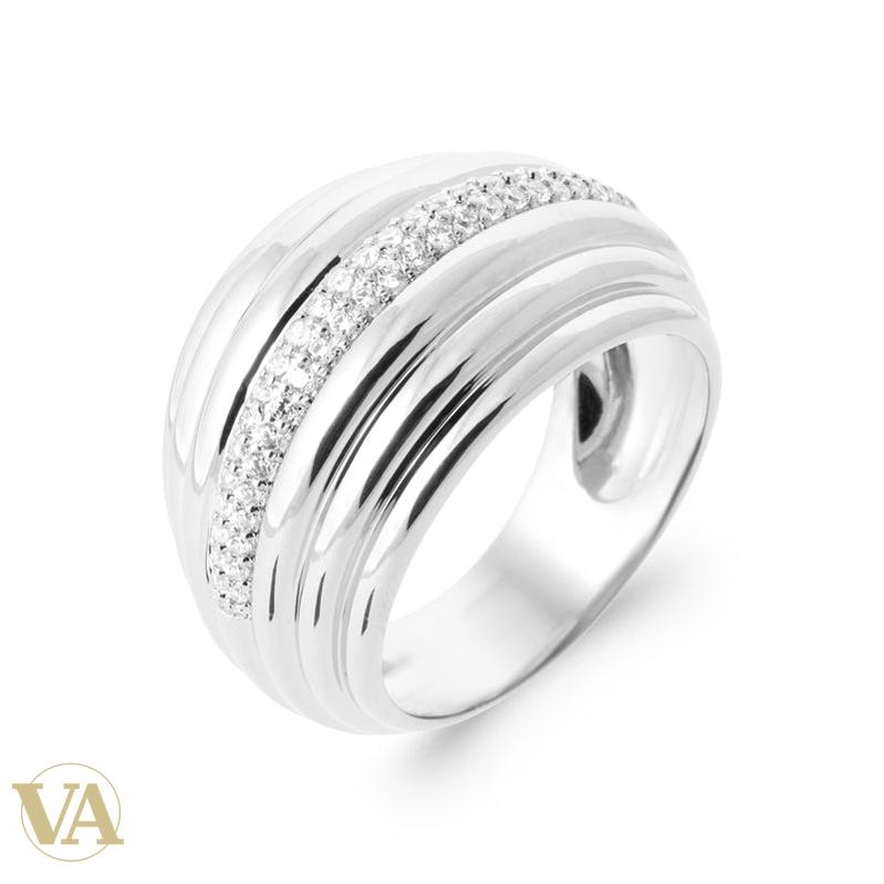 Bague Femme Argent 925 Rhodié – Rubans Nervurés et Ligne Pavée — vue du bijou non porté