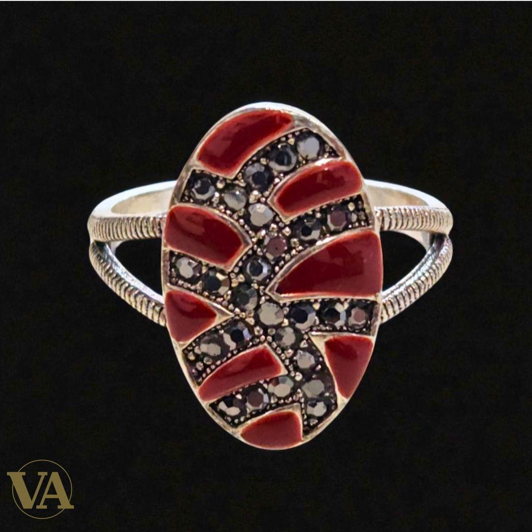 Bague Femme Argent 925 Cornaline & Marcassite