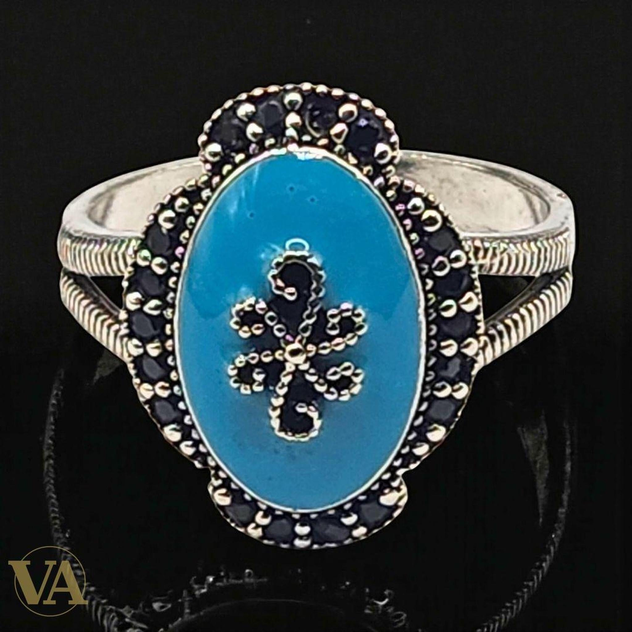 Bague femme argent 925 turquoise et marcassites | Bijoux Vindicta