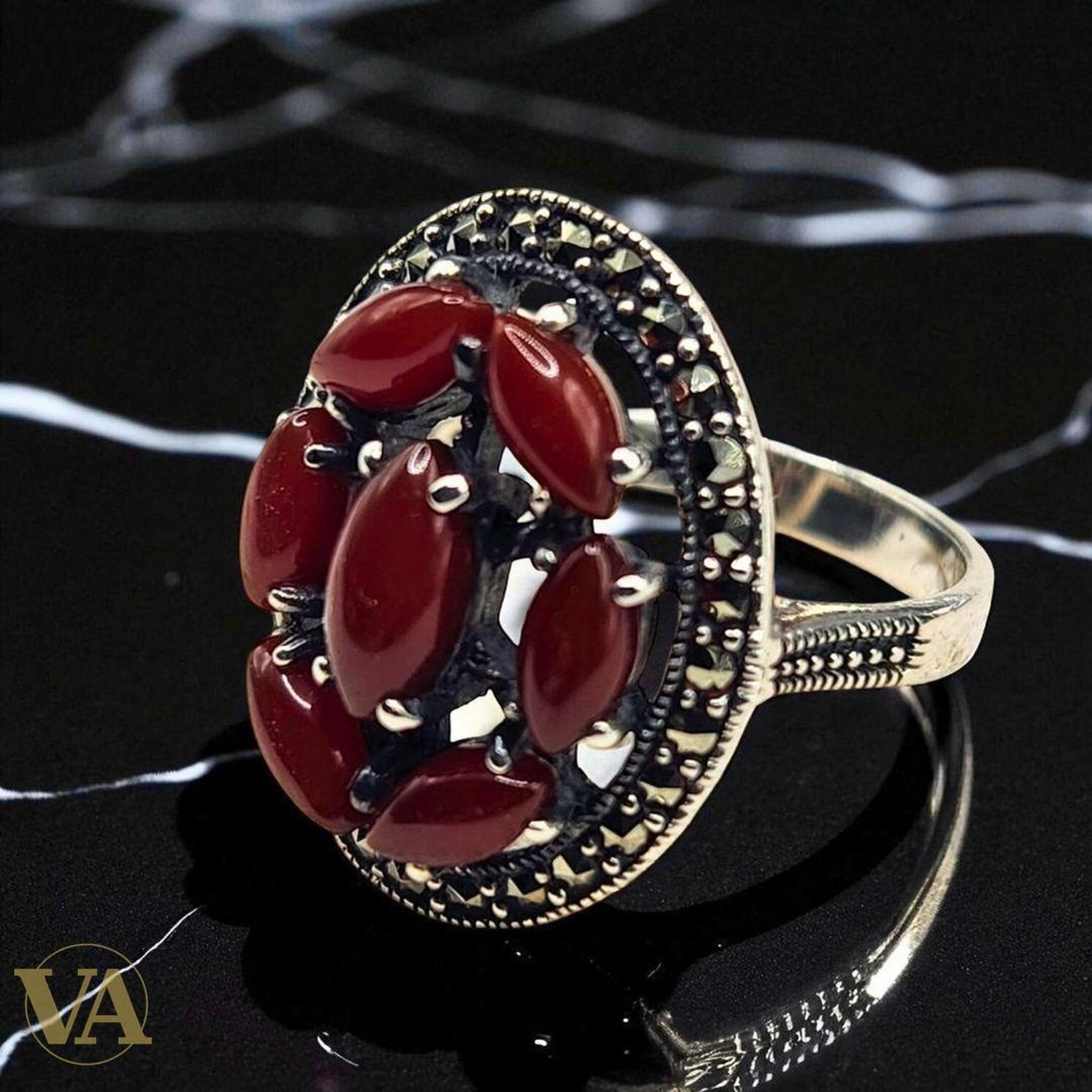 Bague Femme argent 925 cornaline rouge | Bijoux Vindicta