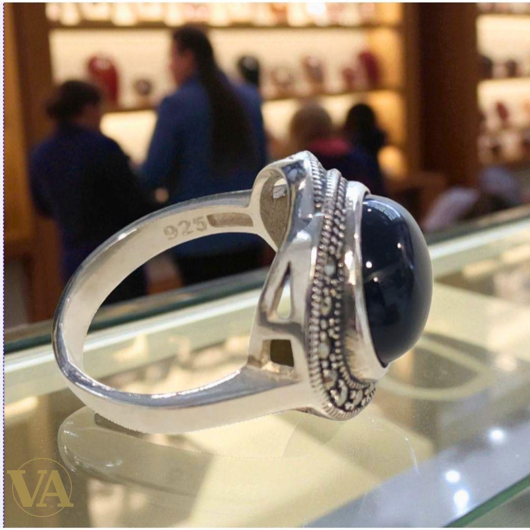 Bague Argent 925 Onyx Noir & Marcassites