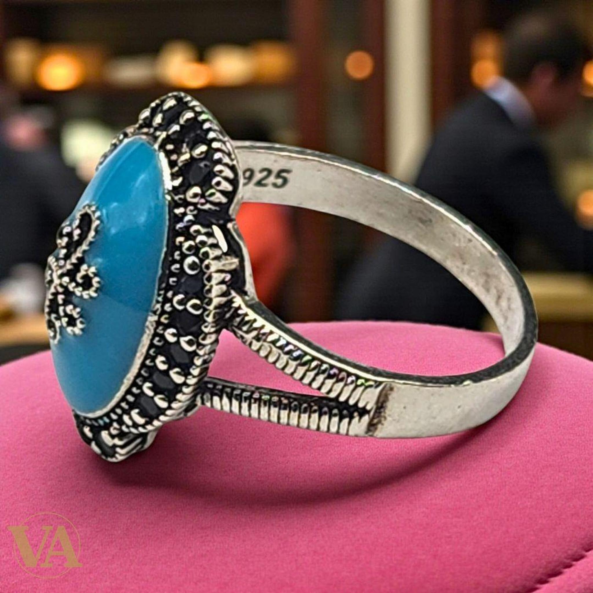 Bague femme argent 925 turquoise et marcassites | Bijoux Vindicta