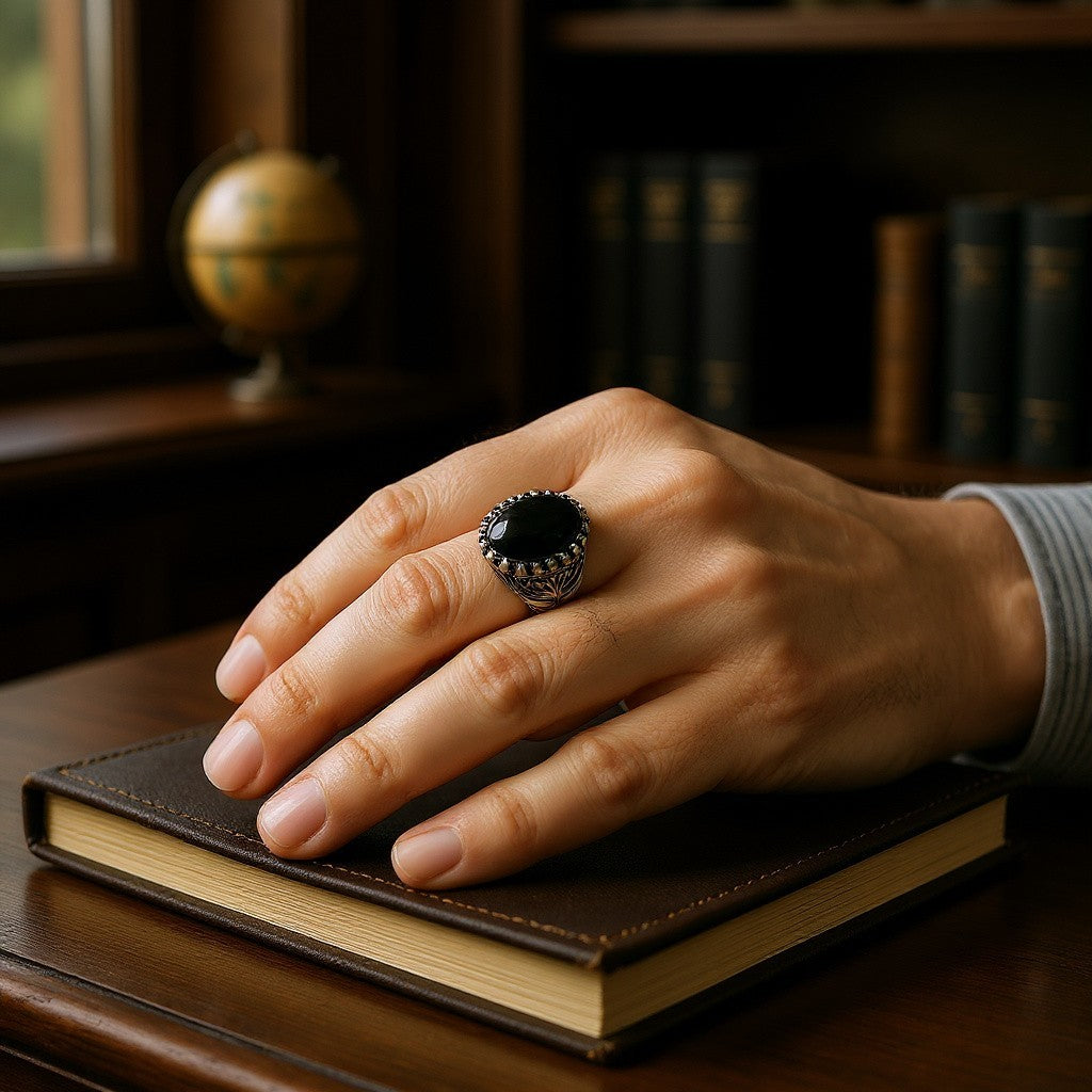 Bague Homme Argent 925 – Pierre Onyx Noire Ovale