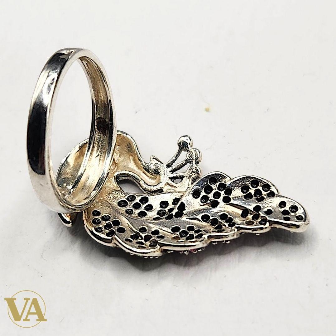 Bague argent 925 paon pierres colorées