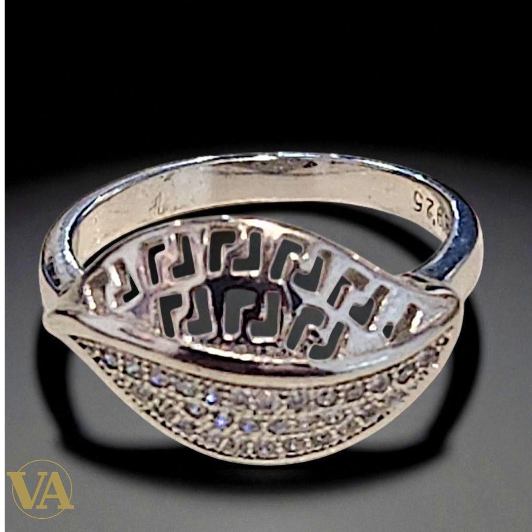 Bague argent 925 feuille ajourée zircons scintillants