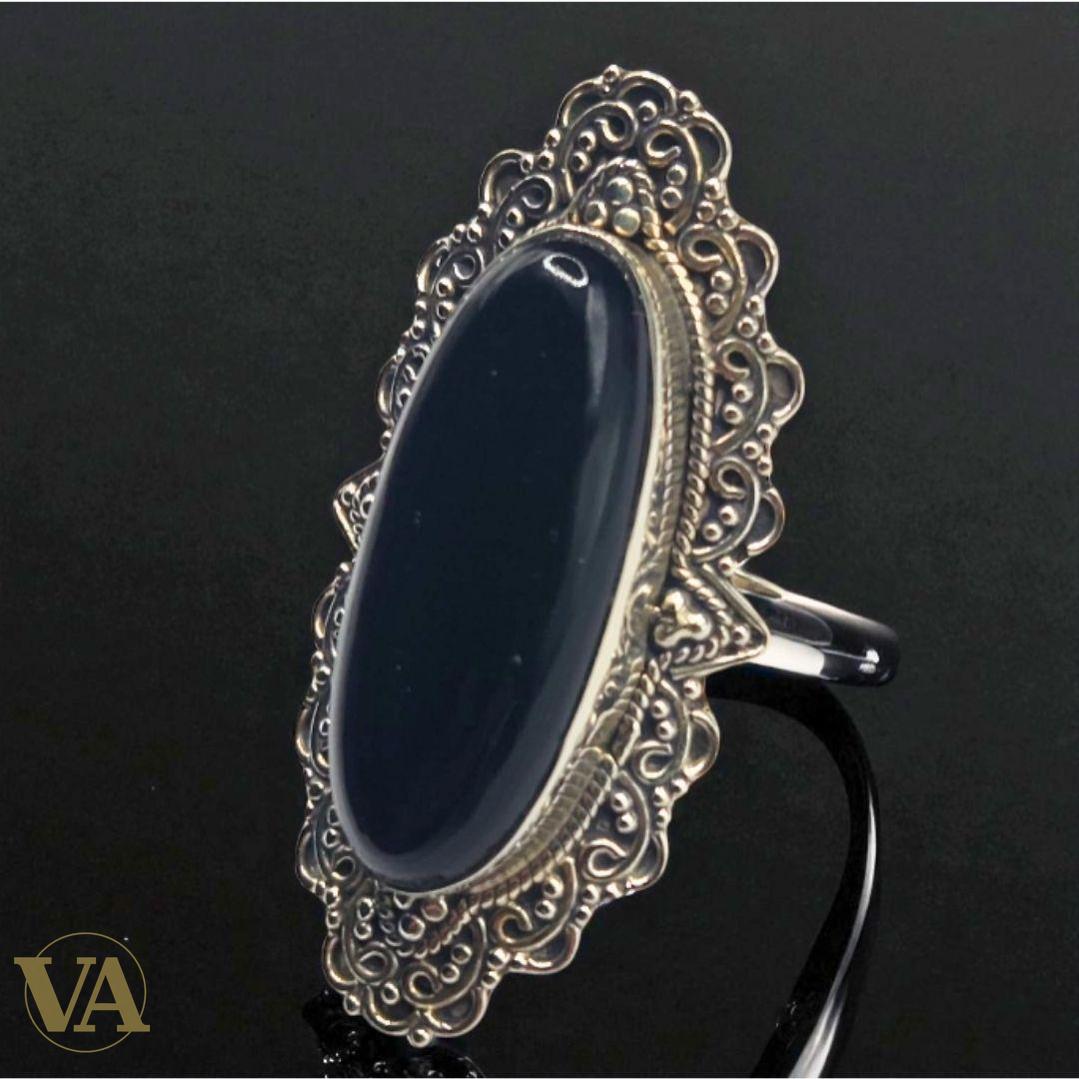 Bague Femme Argent 925 et Onyx Noir Ovale