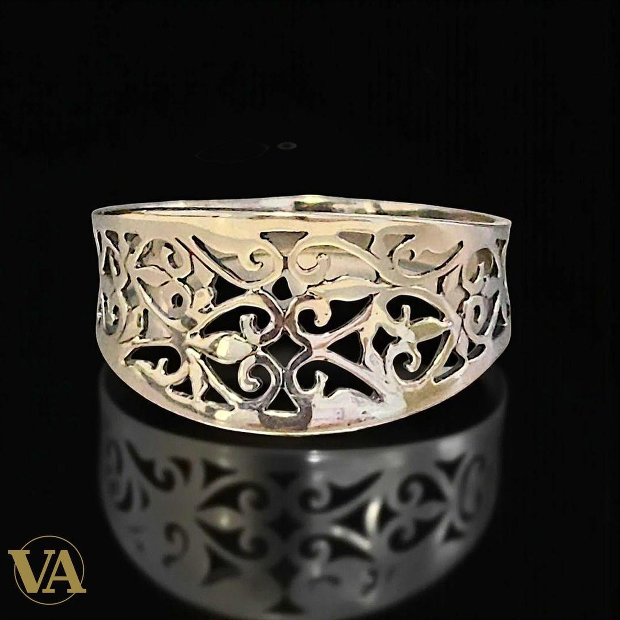 Bague Femme Argent 925 – Design ajouré floral | Bijoux Vindicta