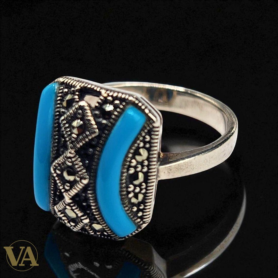 Bague argent 925 turquoise et marcassites