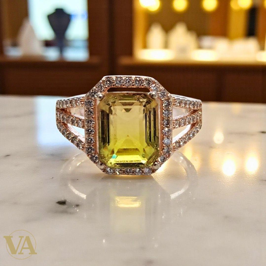 Bague femme argent 925 plaqué or rose – Sultanite taille émeraude et zirconiums