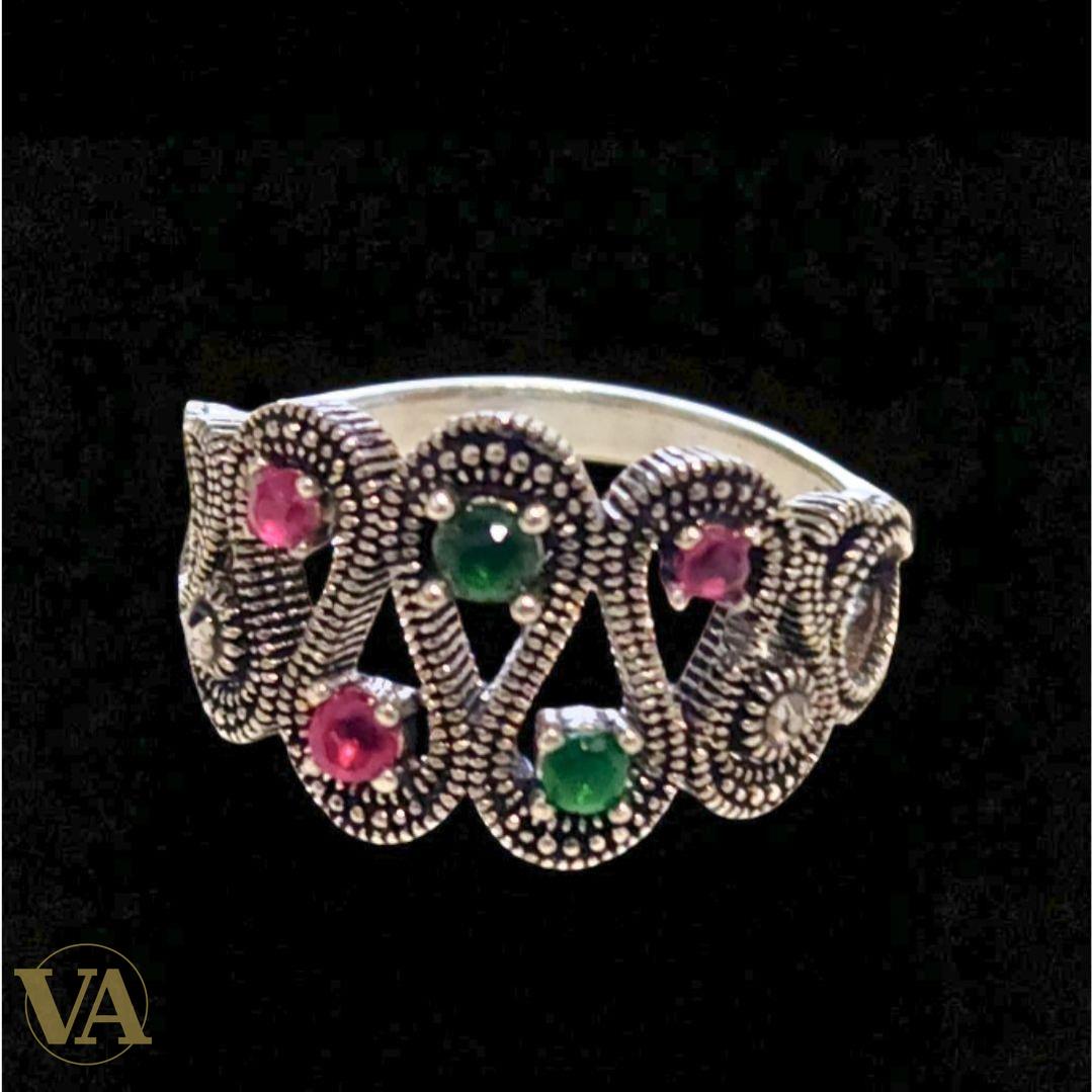 Bague Femme Argent 925 Marcassite & pierres colorées